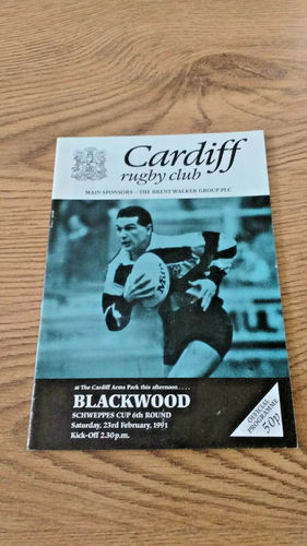 Cardiff v Blackwood Feb 1991 Schweppes Cup 6th round Rugby Programme