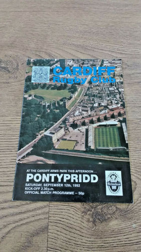 Cardiff v Pontypridd Sept 1992 Rugby Programme