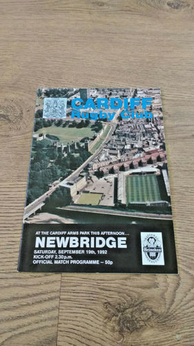 Cardiff v Newbridge Sept 1992 Rugby Programme
