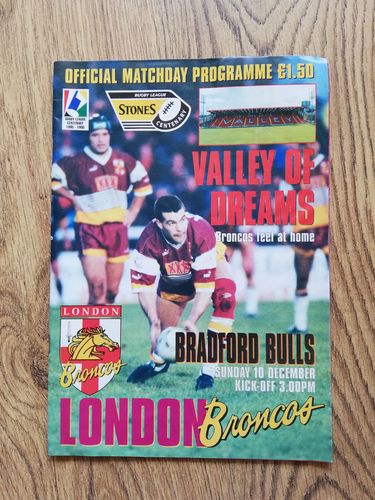 London Broncos v Bradford Bulls Dec 1995 Rugby League Programme