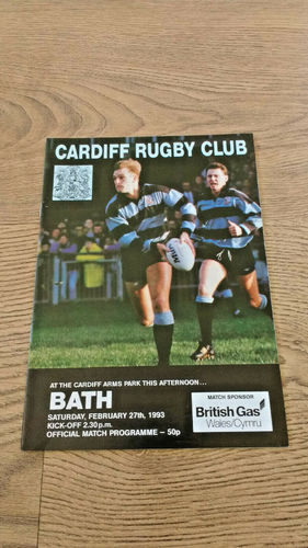 Cardiff v Bath Feb 1993 Rugby Programme