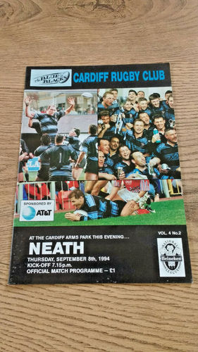Cardiff v Neath Sept 1994 Rugby Programme