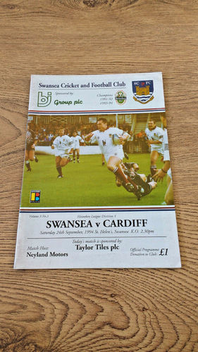 Swansea v Cardiff Sept 1994 Rugby Programme