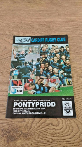 Cardiff v Pontypridd Dec 1994 Rugby Programme