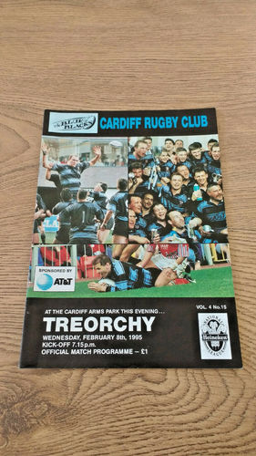 Cardiff v Treorchy Feb 1995 Rugby Programme