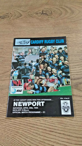 Cardiff v Newport Apr 1995 Rugby Programme