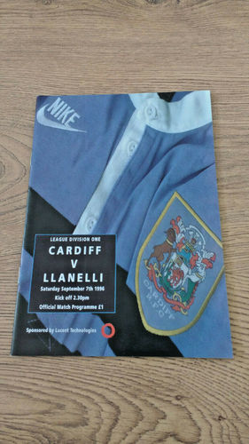 Cardiff v Llanelli Sept 1996 Rugby Programme