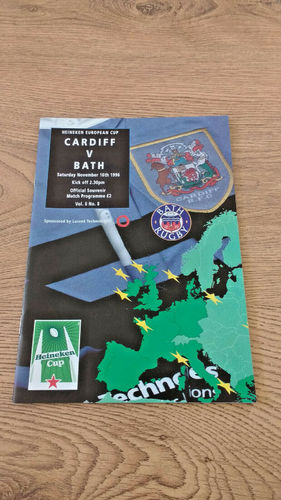 Cardiff v Bath Nov 1996 Heineken Cup Rugby Programme