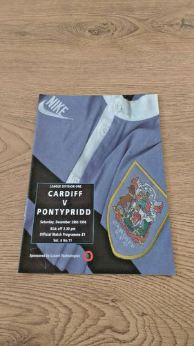 Cardiff v Pontypridd Dec 1996 Rugby Programme