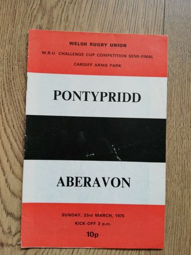 Pontypridd v Aberavon 1975 Welsh Cup Semi-Final Rugby Programme