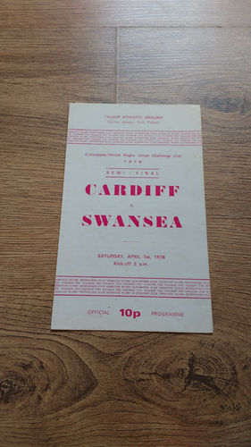 Cardiff v Swansea Apr 1978 Welsh Cup Semi-Final Rugby Programme