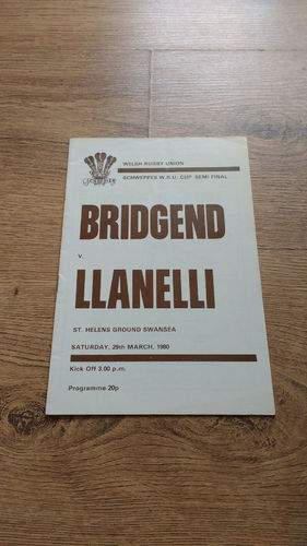 Bridgend v Llanelli Mar 1980 Welsh Cup Semi-Final Rugby Programme