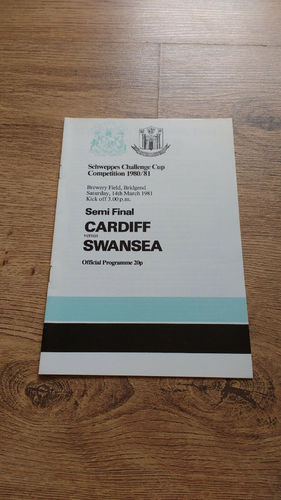 Cardiff v Swansea Mar 1981 Welsh Cup Semi-Final Rugby Programme