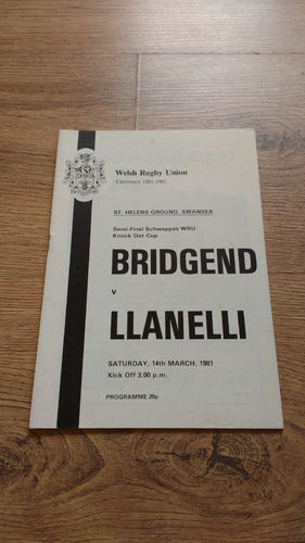 Bridgend v Llanelli Mar 1981 Welsh Cup Semi-Final Rugby Programme