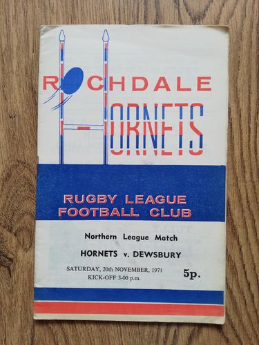 Rochdale Hornets v Dewsbury Nov 1971 Rugby League Programme