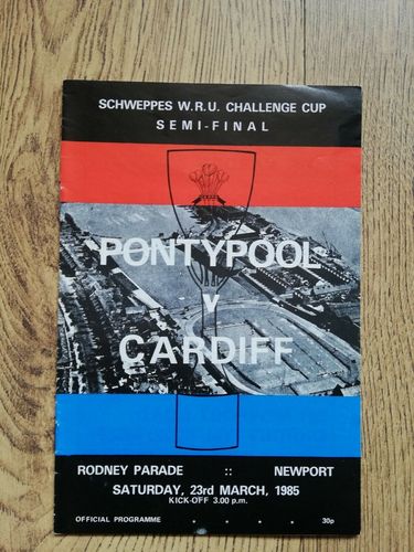 Pontypool v Cardiff Mar 1985 Schweppes Cup Semi Final Rugby Programme