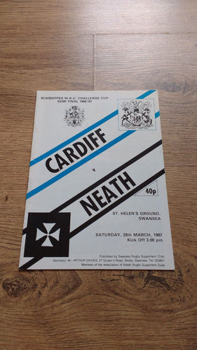 Cardiff v Neath Mar 1987 Welsh Cup Semi-Final Rugby Programme