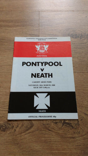 Pontypool v Neath Mar 1988 Schweppes Cup Semi-Final Rugby Programme