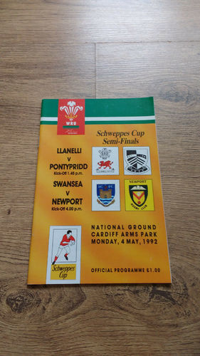 Llanelli v Pontypridd \ Swansea v Newport 1992 Welsh Cup S-Final Programme