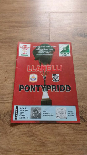 Llanelli v Pontypridd Apr 1995 Welsh Cup Semi-Final Rugby Programme
