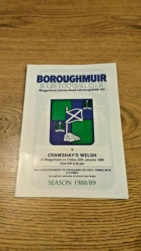 Boroughmuir v Crawshay's Welsh Jan 1989 Rugby Programme