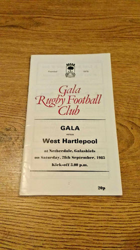 Gala v West Hartlepool Sept 1985 Rugby Programme