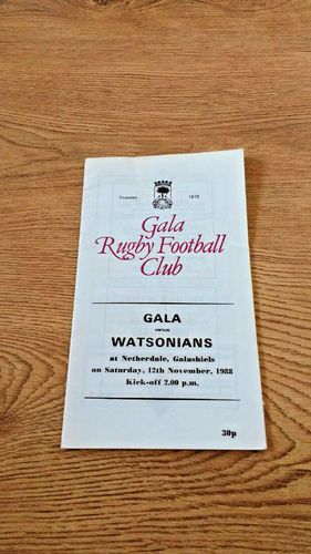 Gala v Watsonians Nov 1988 Rugby Programme