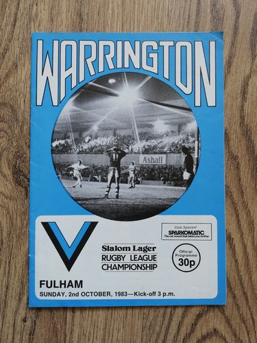 Warrington v Fulham Oct 1983 Rugby League Programme