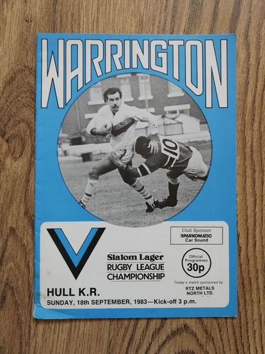Warrington v Hull KR Sept 1983 Rugby League Programme