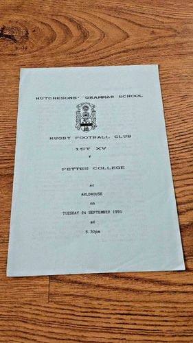 Hutchesons' Grammer School v Fettes College 1991 Rugby Programme