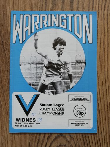 Warrington v Widnes Apr 1984 Rugby League Programme