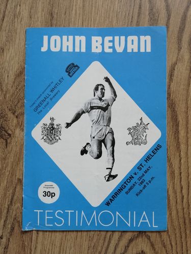 Warrington v St Helens May 1983 John Bevan Testimonial RL Programme