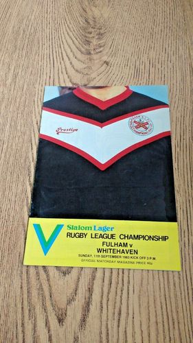 Fulham v Whitehaven Sept 1983 Rugby League Programme