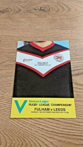 Fulham v Leeds Oct 1983 Rugby League Programme