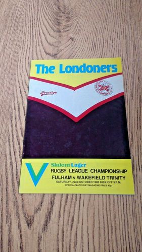 Fulham v Wakefield Trinity Oct 1983 Rugby League Programme
