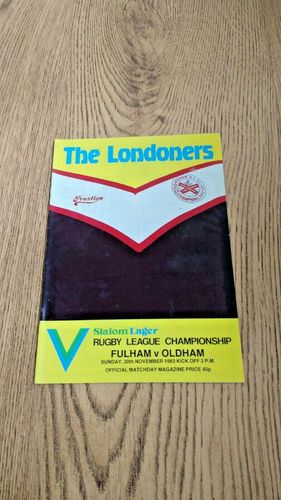 Fulham v Oldham Nov 1983 Rugby League Programme