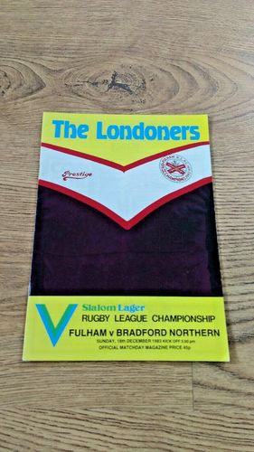 Fulham v Bradford Northern Dec 1983 Rugby League Programme