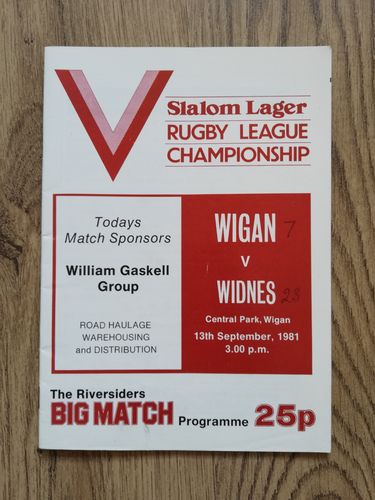 Wigan v Widnes Sept 1981 Rugby League Programme