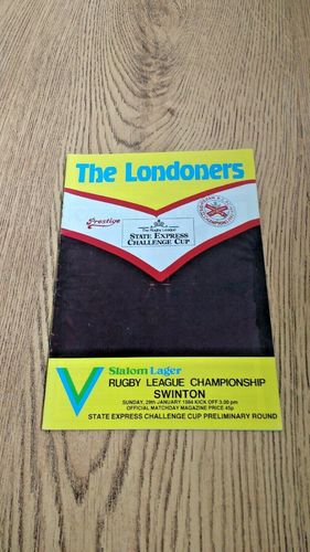 Fulham v Swinton 1984 Challenge Cup Preliminary round Rugby League Programme