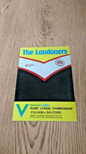 Fulham v Salford Apr 1984 Rugby League Programme