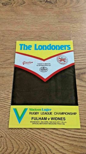 Fulham v Widnes Apr 1984 Rugby League Programme