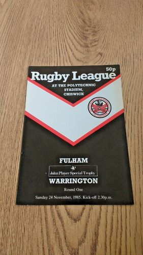 Fulham v Warrington 1985 JP Special Trophy 1st round RL Programme