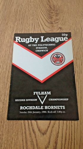 Fulham v Rochdale Hornets Jan 1986 Rugby League Programme