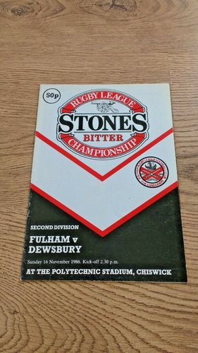 Fulham v Dewsbury Nov 1986 Rugby League Programme
