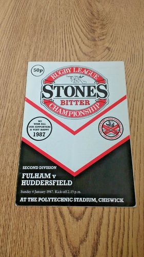 Fulham v Huddersfield Jan 1987 Rugby League Programme