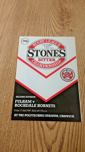 Fulham v Rochdale Hornets Apr 1987 Rugby League Programme