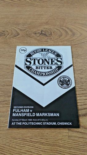 Fulham v Mansfield Marksman Mar 1988 Rugby League Programme