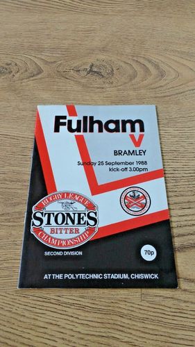 Fulham v Bramley Sept 1988 Rugby League Programme