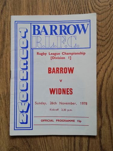 Barrow v Widnes Nov 1978 Rugby League Programme