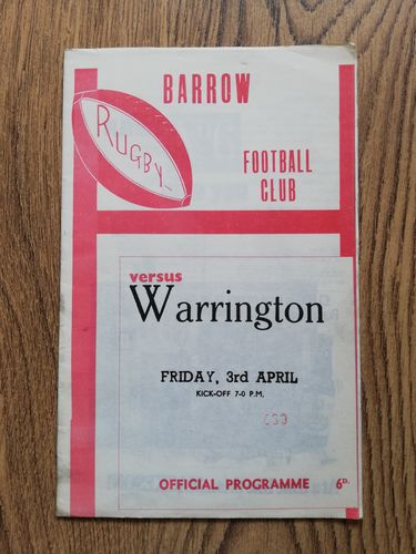 Barrow v Warrington Apr 1970 Rugby League Programme